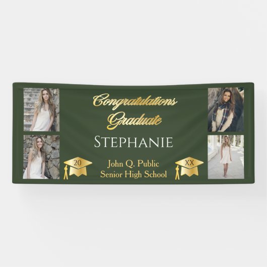 4 Foto Green Gold Glückwunsch Graduate Name School Banner (Horizontal)