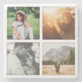 4 Foto Grid Square Template Shadowed Marble Steinuntersetzer (Vorderseite)