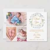 4 Foto Grünpflanzen Floral Gold Danke Baby Birth Ankündigung (Vorderseite)