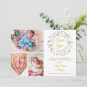 4 Foto Grünpflanzen Floral Gold Danke Baby Birth Ankündigung (Stehend Vorderseite)