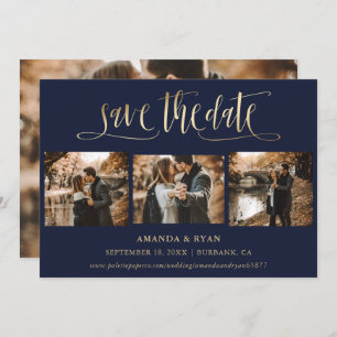 4-Foto-Hochzeit für Navy Blue und Gold Save the Da Save The Date