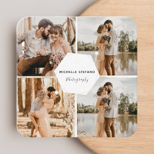 4-Foto-Hochzeitscollage Fotograf QR-Code Rahmen Quadratische Visitenkarte