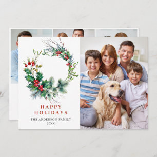 4 FOTO Holly Berry Wreath Weihnachtsgrüßen Feiertagskarte