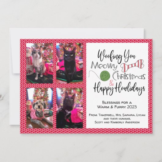 4 Foto, Holz, Meowy, Urlaub Feiertagskarte (Vorderseite)