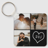 4 Foto Individuelle Collage Initialherz Personalis Schlüsselanhänger (Vorderseite)