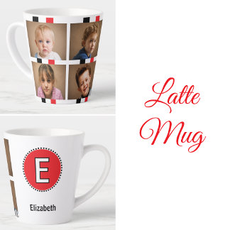 4 Foto Initialen Name schwarz rot Milchtasse
