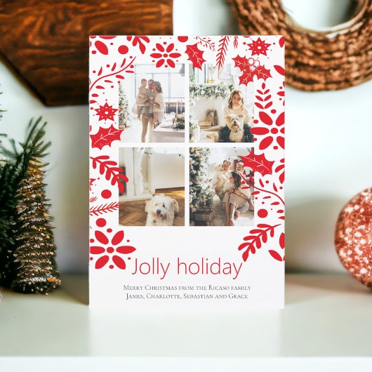 4 Foto Jolly Holiday Nordische Blume Weihnachten Karte
