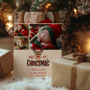 4 Foto Karo-Rentier Baby erstes Weihnachten