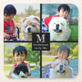 4 Foto kundenspezifische Collage mit Monogramm Rechteckiger Pappuntersetzer (Vorderseite)