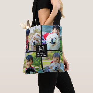 4 Foto kundenspezifische Collage mit Monogramm Tasche