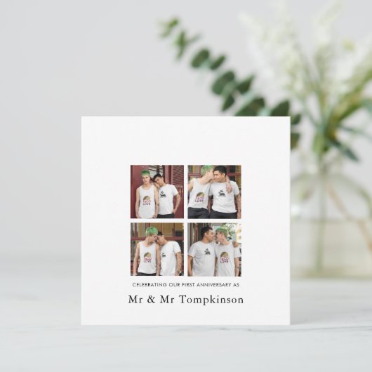 4 Foto LGBT Liebe Ehemann 1 Jahr Schwarz Karte (Stehend Vorderseite)