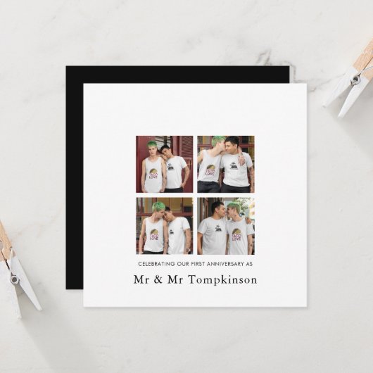 4 Foto LGBT Liebe Ehemann 1 Jahr Schwarz Karte (Vorderseite/Rückseite Beispiel)