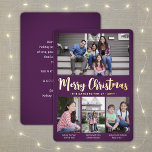 4 Foto Lila Frohe Weihnachten Moderne Collage Folien Feiertagskarte<br><div class="desc">Senden Sie stilvolle fröhliche Grüße und teilen Sie Ihre Lieblingsfotos mit einer maßgeschneiderten 4-Foto-Collage lila und Goldfolie-Urlaubskarte. Der gesamte Text auf dieser Vorlage lässt sich einfach so anpassen, dass er jeden beliebigen Text enthält, z. B. Frohe Weihnachten, glückliche Feiertage, Frohe Festtage, Neujahrsjubiläen usw. (IMAGE PLACEMENT TIP: Eine einfache Möglichkeit, ein...</div>