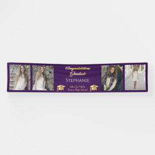 4 Foto Lila Gold Glückwunsch Graduate Name School Banner