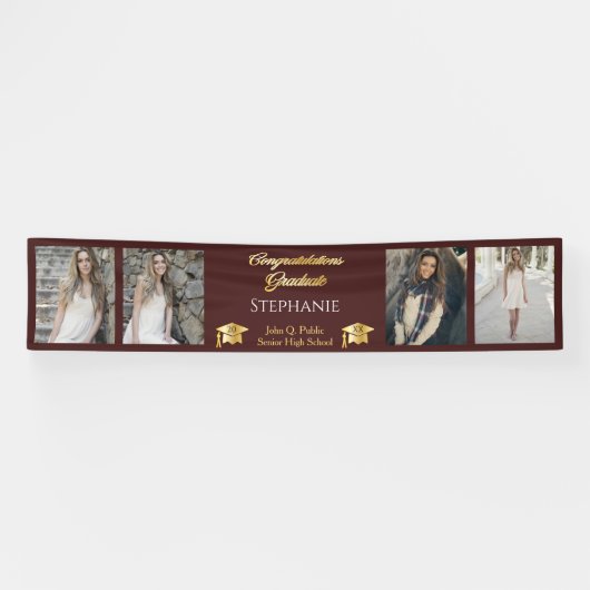 4 Foto Maroon Gold Glückwunschs Graduate Name Scho Banner (Horizontal)