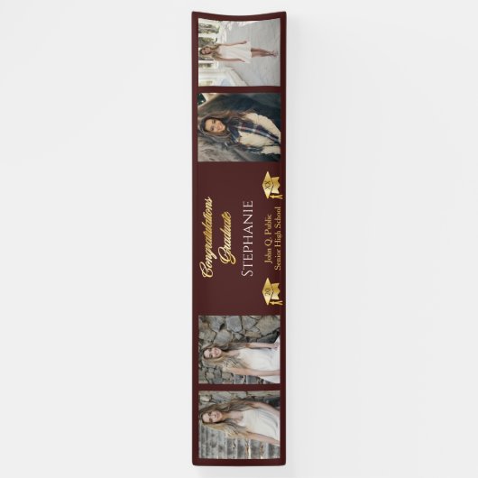 4 Foto Maroon Gold Glückwunschs Graduate Name Scho Banner (Vertikal)