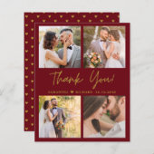 4 Foto Maroon Gold Hochzeit Danke Karte (Vorne/Hinten)