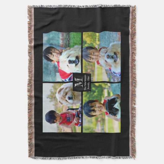 4 Foto Maßgeschneiderte Collage mit Monogramm Decke (Vorderseite Vertikal)