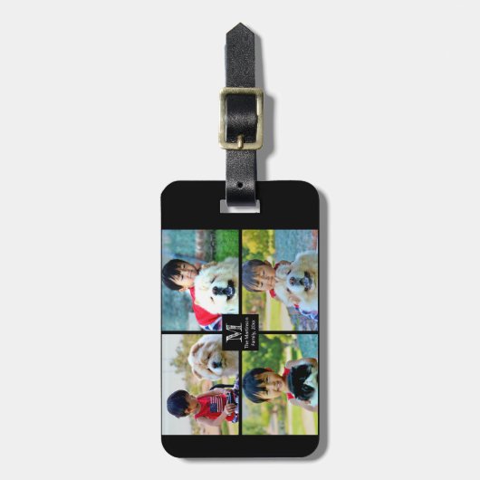 4 Foto Maßgeschneiderte Collage mit Monogramm Gepäckanhänger (Vorderseite vertikal)
