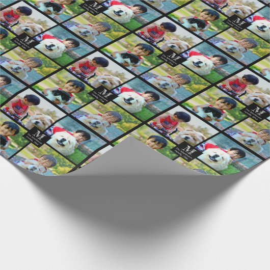 4 Foto Maßgeschneiderte Collage mit Monogramm Geschenkpapier (Ecke)