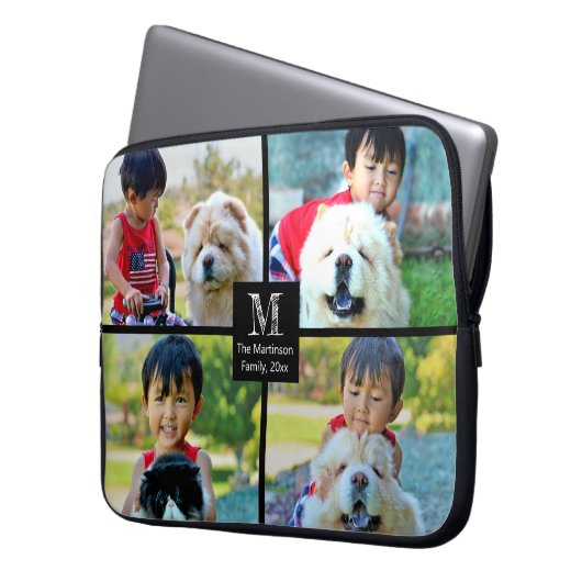 4 Foto Maßgeschneiderte Collage mit Monogramm Laptopschutzhülle (Vorderseite Links)