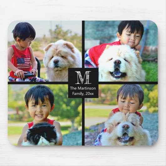 4 Foto Maßgeschneiderte Collage mit Monogramm Mousepad (Vorne)