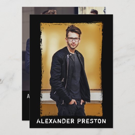 4 Foto Model Actor Comp Card Grunge 5.12x18.5 Einladung (Vorne/Hinten)