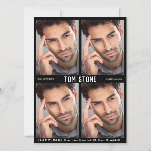 4 Foto Model Actor Comp Card Schwarze Vorlage (Vorderseite)