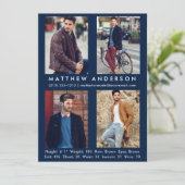 4 Foto Modell Actor Comp Card Blau (Stehend Vorderseite)