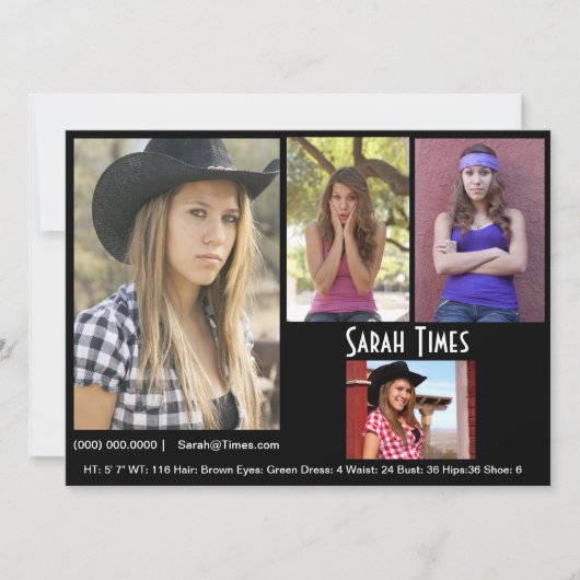 4-Foto-Modell-Comp-Karte Schwarze Vorlage (Vorderseite)