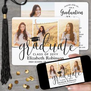4 Foto Moderne elegante Script Graduation Party Einladung