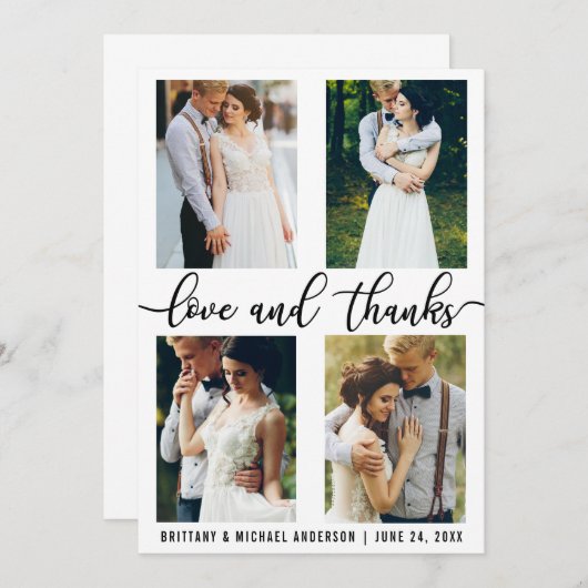 4 Foto Moderne Hochzeitsstimmung Liebe und Dank Dankeskarte (Vorne/Hinten)