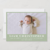 4 Foto Moderne Minimal Sage Green Einfache Geburt Ankündigung (Vorderseite)
