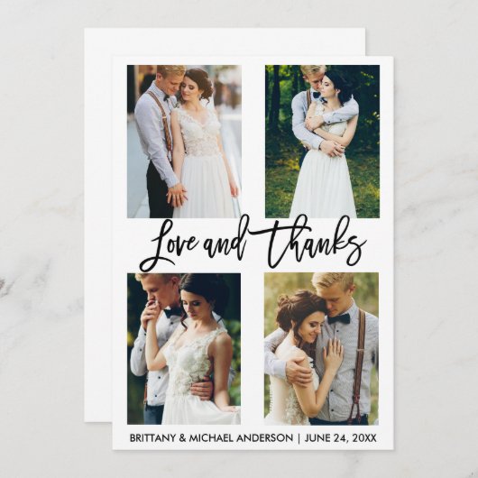 4 Foto Moderne Pinsel Script Liebe Dank Hochzeit Dankeskarte (Vorne/Hinten)