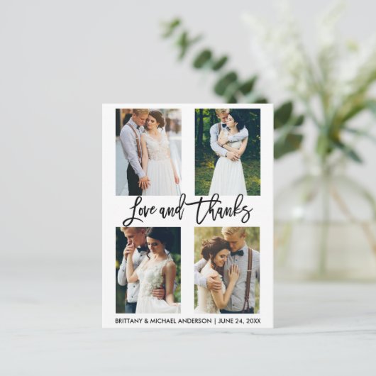 4 Foto Moderne Pinselskriptschrift Hochzeit Liebe Postkarte (Stehend Vorderseite)