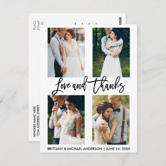 4 Foto Moderne Pinselskriptschrift Hochzeit Liebe Postkarte (Vorne/Hinten)