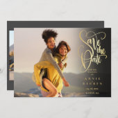 4 Foto Modernes, elegantes Gold Script Save The Date (Vorne/Hinten)