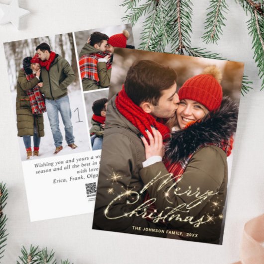 4 FOTO Modernes Goldenes Weihnachtsgrüßen Feiertagskarte