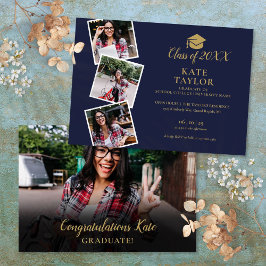 4 Foto Navy Blue and Gold Graduation Party Einladung