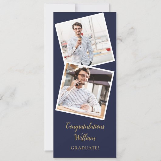 4 Foto Navy Blue and Gold Graduation Party Invita Einladung (Rückseite)