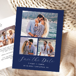 4 Foto Navy Blue Save the Date Postkarte