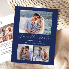 4 Foto Navy Blue Save the Date Postkarte