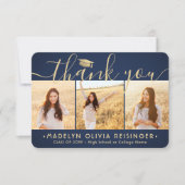 4 Foto Neue Adresse Navy Blue und Gold Abschluss Dankeskarte (Vorderseite)