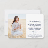 4 Foto New Address Navy Blue and White Abschluss Dankeskarte (Rückseite)