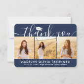 4 Foto New Address Navy Blue and White Abschluss Dankeskarte (Vorderseite)