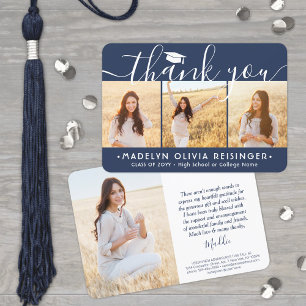 4 Foto New Address Navy Blue and White Abschluss Dankeskarte