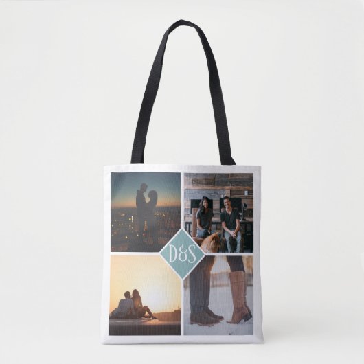 4 Foto Personalisiert Collage Mit Monogramm Tasche (Vorderseite)