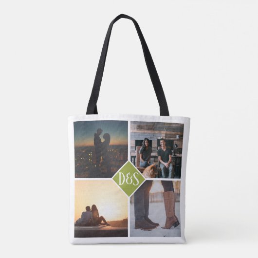 4 Foto Personalisiert Collage Mit Monogramm Tasche (Rückseite)