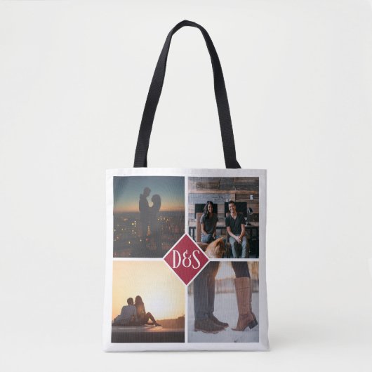 4 Foto Personalisiert Collage Mit Monogramm Tasche (Vorderseite)