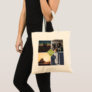 4 Foto Personalisiert Collage Mit Monogramm Tragetasche